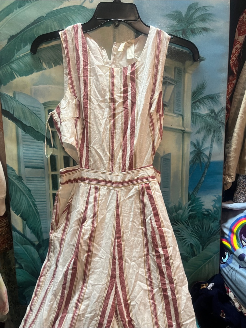 Jou Jou White and Burgundy Striped Backless Summer Dress P2P 17 L 48